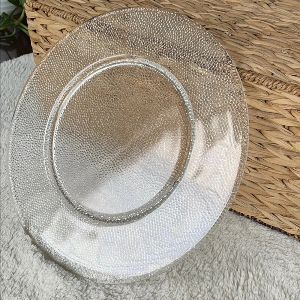 Pier 1 Imports Serving Platter Plate Pebbled Textured 12 1/2” Clear Glass